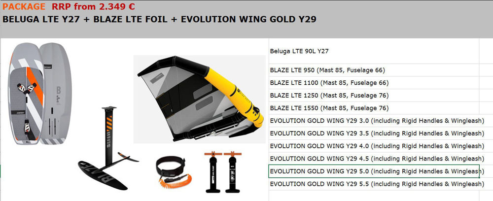 Picture of RRD Wing komplet Daska 90lit + Komplet Foil RRD Blaze LTE wing 950cm2 -1100-1250-1550cm2 Y30 2025  + RRD Evo Wing GOLD  Y29 3,0- 4.5m2 - 5.0-5.5m2 +100€  BLACK FRIDAY !!!